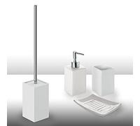 Gedy Queenstown - 4 Piezas, 1 Puerta sólida, 1 escobilla de Inodoro, 1 dispensador de jabón, 1 portacepillos de Dientes de baño, Juego de cerámica ecológica, Acabado Blanco, diseño R&D, único