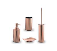 GEDY | Set Elettra 4 Unidades, 1 jabonera; 1 escobilla de Inodoro, 1 dispensador de jabón y 1 Porta Cepillo de Dientes, Serie Fabricada en Acero Inoxidable, Color Oro Rosa
