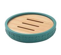 Gedy THEA Jabonera, Resina y bambú, ecológico, Verde-Natural, 12 x 12 x 2,3 cm