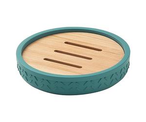 Gedy THEA Jabonera, Resina y bambú, ecológico, Verde-Natural, 12 x 12 x 2,3 cm