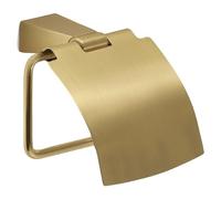 Gedy Tonale Portarrollos con Tapa Móvil Baño Pared Acero INOX Oro Mate | 13,6x6,5x11,2cm | Tapa abatible | Protege del polvo y humedad | Diseño geométrico | Oro mate