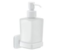 Gedy Tonga Dispensador de jabón baño Pared, Blanco Mate, Acero INOX y Cristal, Capacidad de 220ml, 6,3 x 11,7 x 17,3, Adhesivo, sin Taladro