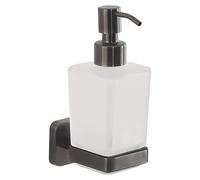 Gedy Tonga Dispensador de jabón baño Pared, Gun Metal, Acero INOX y Cristal, Capacidad de 220ml, 6,3 x 11,7 x 17,3, Adhesivo, sin Taladro