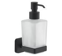 Gedy Tonga Dispensador de jabón baño Pared, Negro Mate, Acero INOX y Cristal, Capacidad de 220ml, 6,3 x 11,7 x 17,3, Adhesivo, sin Taladro