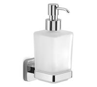 Gedy Tonga Dispensador de jabón baño Pared, Cromo, Acero INOX y Cristal, Capacidad de 220ml, 6,3 x 11,7 x 17,3, Adhesivo, sin Taladro