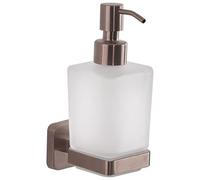 Gedy Tonga Dosificador Jabón Baño Pared 6,3x11,7x17,3cm Acero INOX y Cromall Cristal Satinado Oro Rosa PVD, Tornillos y Biadhesivo