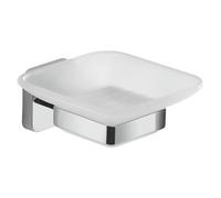 Gedy Tonga Jabonera Baño Pared 10,3x11,6x5cm Acero INOX y Cromall Cristal Satinado Acabado Cromo, Tornillos y Biadhesivo Incluidos