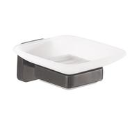 Gedy Tonga Jabonera Baño Pared 10,3x11,6x5cm Acero INOX y Cromall Cristal Satinado Gun Metal PVD, Tornillos y Biadhesivo Incluidos