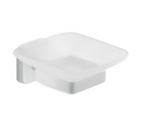 Gedy Tonga Jabonera de Pared, Blanco Mate, Acero INOX y Cristal, 10,3 x 11,6 x 5, Adhesivo, sin Taladro