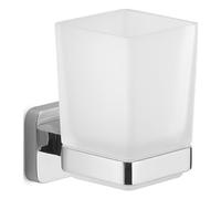 Gedy Tonga Portacepillos Dientes Baño Pared 6,4x9,7x10,5cm Acero INOX y Cromall Cristal Satinado Acabado Cromo, Tornillos y Biadhesivo Incluidos