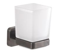 Gedy Tonga Portacepillos Dientes Baño Pared 6,4x9,7x10,5cm Acero INOX y Cromall Cristal Satinado Gun Metal PVD, Tornillos y Biadhesivo Incluidos