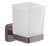 Gedy Tonga Portacepillos Dientes Baño Pared 6,4x9,7x10,5cm Acero INOX y Cromall Cristal Satinado Oro Rosa PVD, Tornillos y Biadhesivo Incluidos