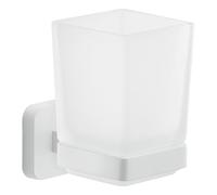 Gedy Tonga Soporte Cepillo de Dientes, Porta Cepillo de Dientes de Pared, Blanco Mate, Acero INOX y Cristal, Adhesivo, sin Taladro, 6,4 x 9,7 x 10,5