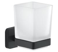 Gedy Tonga Soporte Cepillo de Dientes, Porta Cepillo de Dientes de Pared, Negro Mate, Acero INOX y Cristal, 6,4 x 9,7 x 10,5
