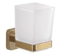Gedy Tonga Soporte Cepillo de Dientes, Porta Cepillo de Dientes de Pared, Oro Mate, Acero INOX y Cristal, 6,4 x 9,7 x 10,5