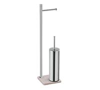 Gedy TRILLY Escobillero y portarrollos para baño, Beige-Cromo, Acero INOX, resinas termoplásticas y Base en Resina y Arena, 14 x 14 x 64,4