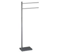 Gedy TRILLY Toallero de pie para baño con 2 Brazos, Cromo-Gris, Acero INOX, resinas termoplásticas y Base en Resina y Arena, 14 x 34 x 84,5