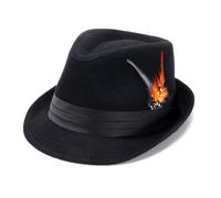 Geebuzz Sombreros Fedora para hombre y mujer, sombrero estilo fedora clásico de ala corta con banda de plumas, Pluma naranja y negro, Taille unique