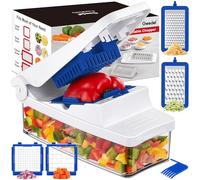 Geedel Cortador de Verdura, Mandolina de Cocina 4 en 1 Multifuncional con Recipiente, Picador de Verduras de cocina para ensalada Cebolla Patata Zanahoria.（Azul）