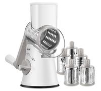 Geedel Rallador de Queso, Rallador de Verduras de Acero Inoxidable con 5 Cuchillas Intercambiables, Cortador Queso para Cortar Queso, Patatas, Pepinos, Fácil de Limpiar, Corte Rápido, Blanco