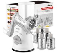 Geedel Rallador de Queso, Rallador Verduras con 5 Cuchillas de Tambor, Rallador Cocina de Corte más Rápido y Fácil, Cortadora de Verduras Ideal para Hielo Queso Pepino Zanahoria Nueces etc. Blanco