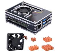 GeeekPi Caja acrílica con ventilador PWM 4010 y 4 disipadores de calor de cobre puro para Raspberry Pi 5 4GB/8GB/16GB, soporta enfriador activo oficial Raspberry Pi 5