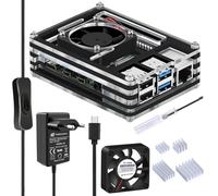 GeeekPi Caja para Raspberry Pi 4, Raspberry Pi 4 Caja con Ventilador, Cargador de 5V 3A USB-C y 4X Disipador para Raspberry Pi 4 Modelo B (No Incluye Placa Raspberry Pi) (Negro y Claro)