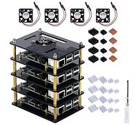 GeeekPi Carcasa Cluster con Ventilador de Refrigeración y Disipadores de Calor para Raspberry Pi 4, Carcasa Apilable de Acrílico de 4 Capas para Raspberry Pi 3B+/3/2 Modelo B