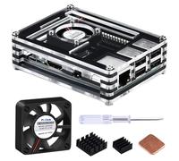 GeeekPi Funda Acrílica para Raspberry Pi 3 Modelo B/B+/2 Con Ventilador - 9 Capas (Negro y Transparente)