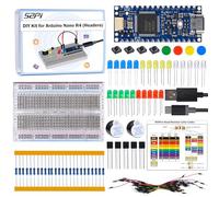 GeeekPi Kit de bricolaje para Arduino Nano R4 con cabeceras, juego de aprendizaje electrónico para principiantes, incluye tabla de pan, LED, resistencias, transistores, botones, cables de puente