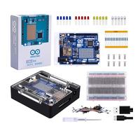 GeeekPi Kit de inicio para estudiantes para Arduino UNO R4 WiFi con placa WiFi oficial UNO R4, caja de metal con cubierta acrílica transparente, placa de prueba de 400 agujeros, cable USB-C