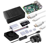 GeeekPi Kit de inicio para Raspberry Pi 4 de 8 GB, incluye tarjeta RAM Pi 4 de 8 GB, tarjeta SD de 128 GB y lector de tarjetas, funda ABS con ventilador PWM, fuente de alimentación de 5 V 3.6 A con