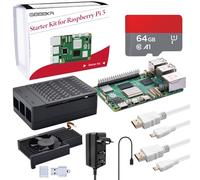 GeeekPi Kit de inicio para Raspberry Pi 5 8 GB, incluye placa RAM Pi 5 de 8 GB, tarjeta SD de 64 GB y lector de tarjetas, carcasa Pi 5 ABS con enfriador activo Armor Lite V5, fuente de alimentación