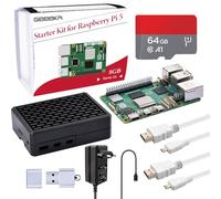 GeeekPi Kit de inicio para Raspberry Pi 5 de 8 GB, con Raspberry Pi 5 y carcasa de aluminio, refrigeración pasiva, carcasa Armor V5, tarjeta SD de 64 GB y lector de tarjetas, 2 cables HDMI, 27 W USB C