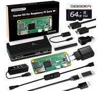 GeeekPi Kit de inicio para Raspberry Pi Zero W, con carcasa de aluminio RPi Zero W, tarjeta SD de 64 GB, fuente de alimentación, cabezal de 20 pines, adaptador micro USB a OTG, cable HDMI, adaptador