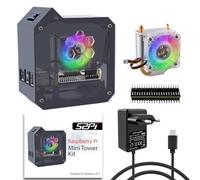 GeeekPi Mini Tower Kit mit PD 27W Netzteil für Raspberry Pi 5, Raspberry Pi 5 Gehäuse mit Ice Tower Cooler Active Kühler, 5,1 V 5 A USB C Netzteil, 0,96 pulgadas OLED Modul für Raspberry Pi 5