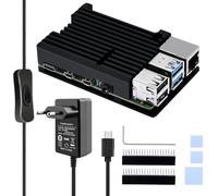 GeeekPi Raspberry Pi 4 Cajas con Fuente de alimentación, Raspberry Pi CNC Armor Case con disipador de Calor para Raspberry Pi 4B