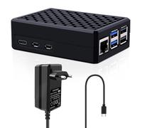 GeeekPi Raspberry Pi 5 Aluminio Gehäuse mit USB-C Netzteil 27W,Raspberry Pi 5 Armor Gehäuse mit Passive Kühlung,Raspberry Pi 5 USB-C Netzteil für Raspberry Pi 5 4GB/8GB