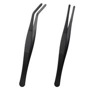 GEEHUA 2 pinzas curvadas negras, pinzas rectas de acero inoxidable con punta plana y filo ondulado curvado, pinzas anguladas para electrónica, trabajo de laboratorio, animales acuáticos