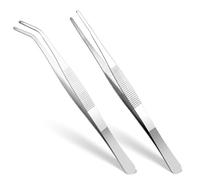 GEEHUA 2 pinzas curvas y rectas de acero inoxidable con punta plana y filo ondulado curvado, pinzas anguladas para electrónica, trabajo de laboratorio, animales acuáticos (20 cm)