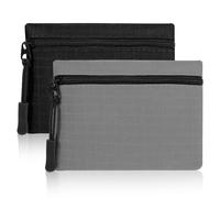 GEEHUA 2 pochette para monedas, 8×11cm mini monedero, pequeños tarjetero para tarjetas de crédito, tarjetero con cierre de cremallera, pochette delgada para tarjetas de presentación, negro / gris