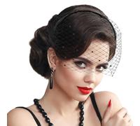 GEEHUA Diadema de velo de novia, tocado de boda, velo de malla estilo jaula de pájaros para mujer, tocado de encaje vintage estilo años 20, accesorio de Halloween (negro)