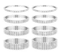GEEHUA Juego de 8 pulseras de diamantes de imitación, apilables y elásticas con diamantes de imitación plateados, pulseras de tenis, pulseras de boda para mujeres, novias, fiestas de graduación,
