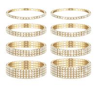 GEEHUA Juego de 8 pulseras de diamantes de imitación, apilables y elásticas con diamantes de imitación plateados, pulseras de tenis, pulseras de boda para mujeres, novias, fiestas de graduación,