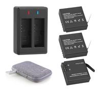 GeeKam 3 x 1350mAh Batería & Cargador para Akaso Brave 7LE (No con Brave 7) | Compatible con XTU S3/S6, WOLFANG GA400/GA420/GA460, Rollei 6s Plus/8s Plus/9s Plus/10s Plus/11s Plus, Surfola SF630