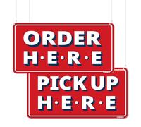 GEEKBEAR Carteles de Order Here and Pick Up Here (rojo), paquete de 2, 12x6 pulgadas, cafeterías y bares, hecho de acrílico duradero
