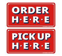 GEEKBEAR Carteles de Order Here and Pick Up Here (rojo), paquete de 2, 12x6 pulgadas, cafeterías y bares, hecho de acrílico duradero