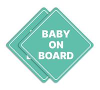 GEEKBEAR Letrero para auto con texto en inglés "Baby on Board" - Adhesivo o imán y opciones de color, resistente a la intemperie - Forma de diamante 5 x 5 pulgadas (imán reflectante, menta, 2