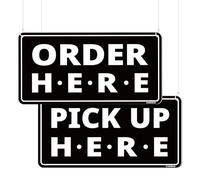 GEEKBEAR Letreros con texto en inglés "Order Here Pick Up Here", paquete de 2 (negro)