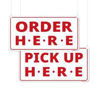 GEEKBEAR Letreros Order Here and Pick Up Here (blanco) - Paquete de 2, 12x6 pulgadas, cafeterías y bares, hechos de acrílico duradero